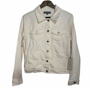 Stitch Fix Just USA Classic Denim Jacket size Large Ecru Creamy White Stretch